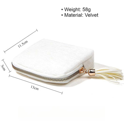 Tassel Zipper Velvet Jewelry Pouch Portable