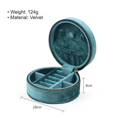 Round Italian Velvet Jewelry Box Portable Multiple Colors