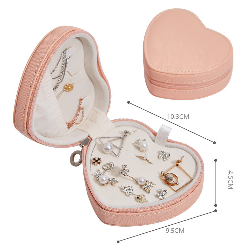 Heart Shaped Portable Travel Jewelry Box PU Leather