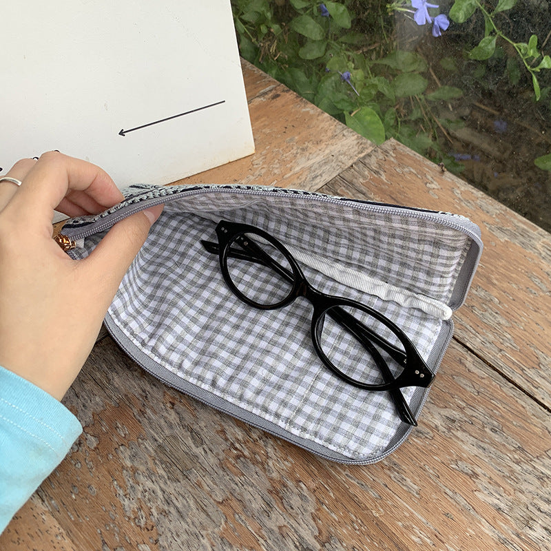 Cotton Linen Embroidered L Shape Glasses Case Pouch