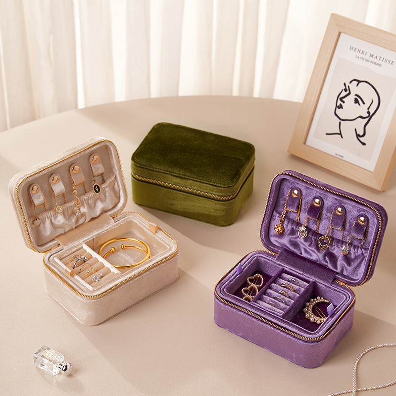 Velvet Jewelry Organizer Box Earring Ring Storage
