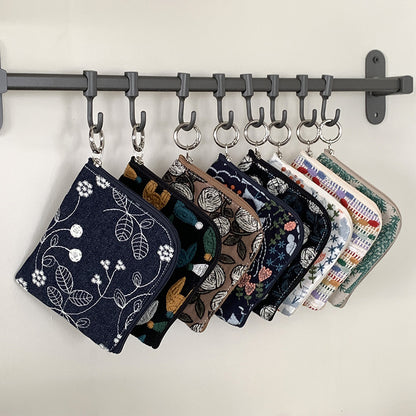 Cotton Linen Embroidered Coin Lipstick Pouch
