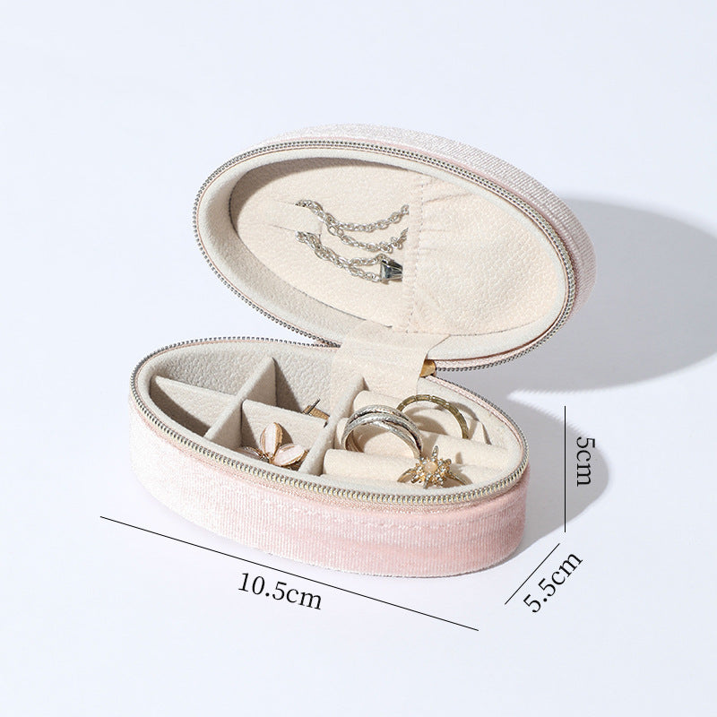 Oval Velvet Jewelry Box Portable Multiple Colors