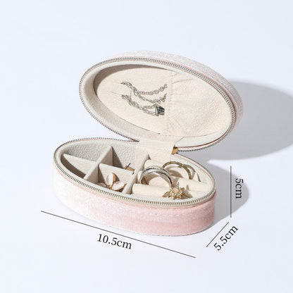 Oval Velvet Jewelry Box Portable Multiple Colors