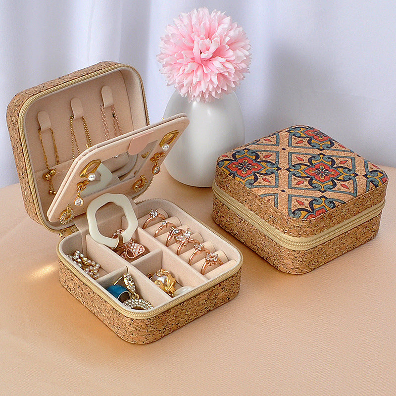 Vintage Travel Jewelry Box with Mirror Portable