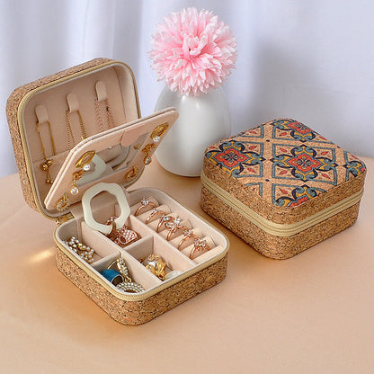 Vintage Travel Jewelry Box with Mirror Portable