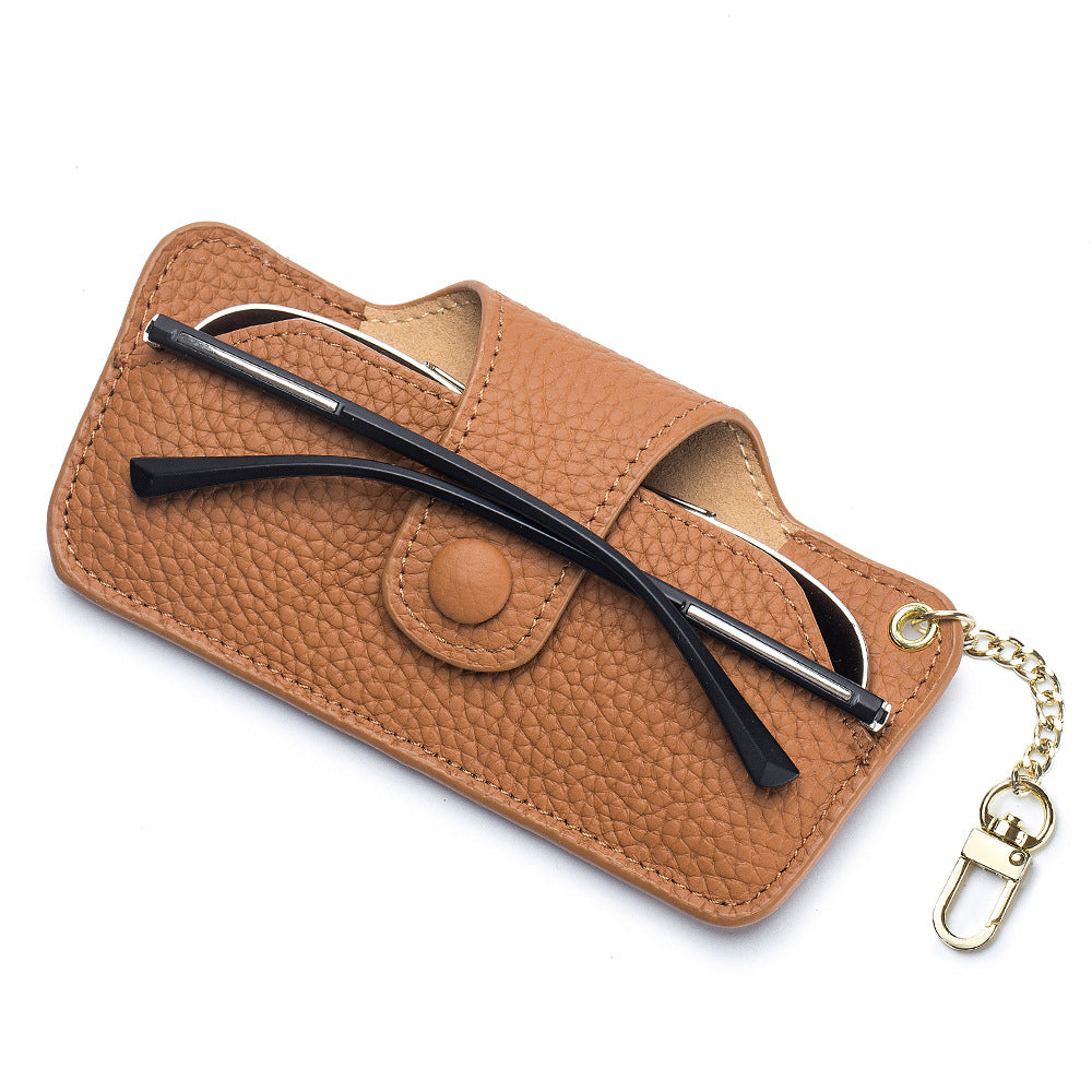 Genuine Leather Vintage Slim Portable Eyeglasses Case Unisex