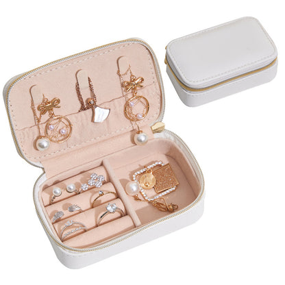 Small Portable Travel Jewelry Box White Pink