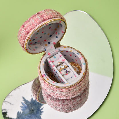 Round Anti Tarnish Tweed Jewelry Box Travel