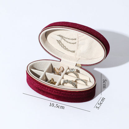 Oval Velvet Jewelry Box Portable Multiple Colors