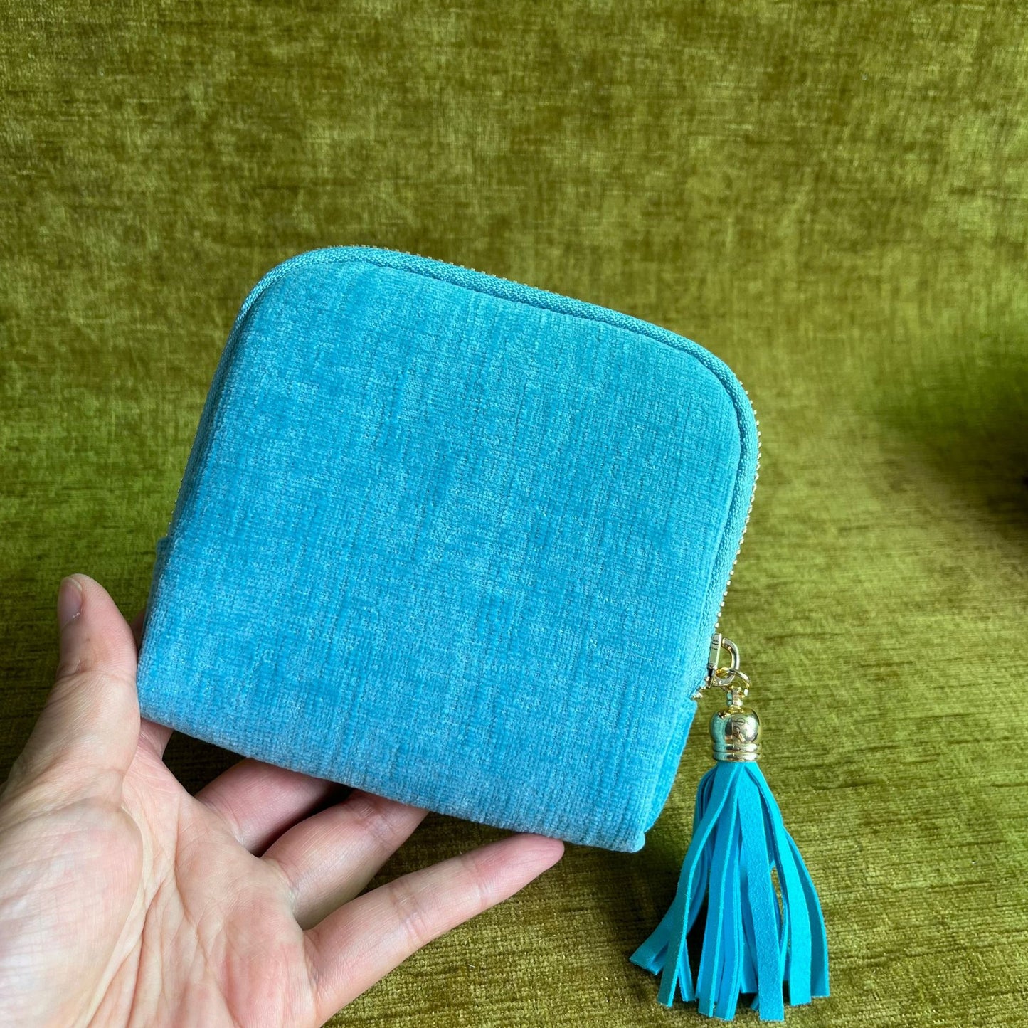 Tassel Zipper Velvet Jewelry Pouch Portable