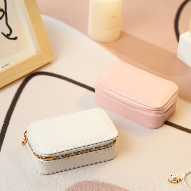Small Portable Travel Jewelry Box White Pink