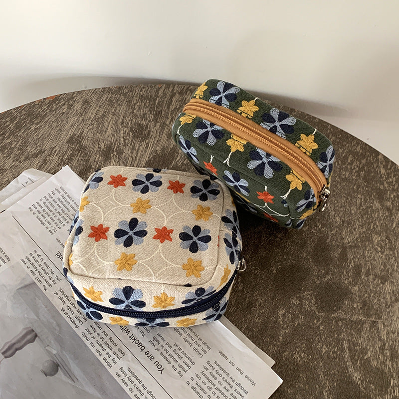 Heavy Embroidery Mini Makeup Pouch Coin Purse Organizer