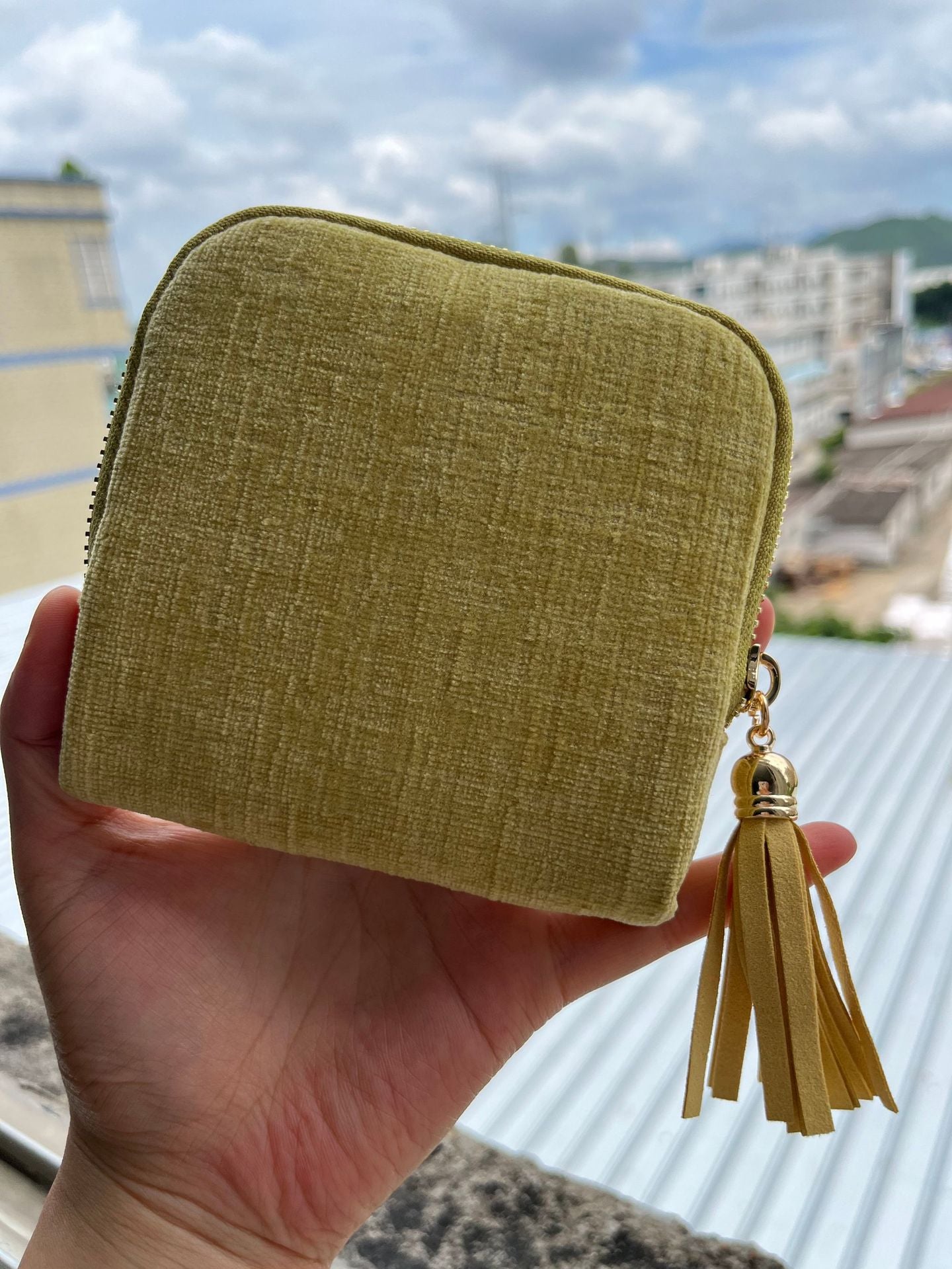 Tassel Zipper Velvet Jewelry Pouch Portable