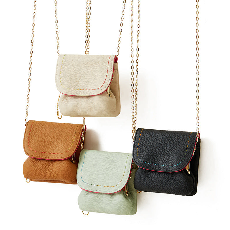 Genuine Leather Chain Coin Purse Snap Multiple Colors