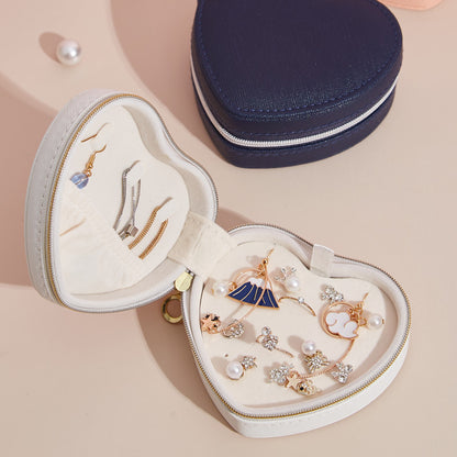 Heart Shaped Portable Travel Jewelry Box PU Leather