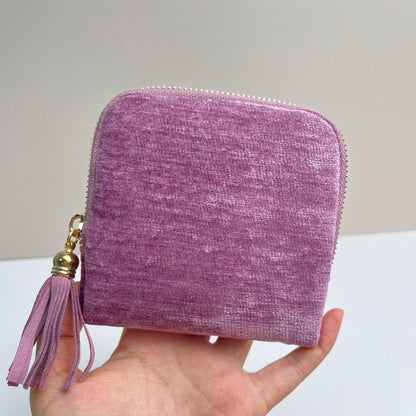 Tassel Zipper Velvet Jewelry Pouch Portable