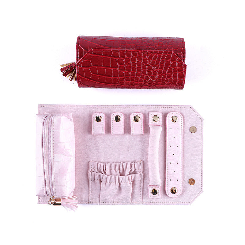 Roll Up Travel Jewelry Organizer Leather Multiple Colors
