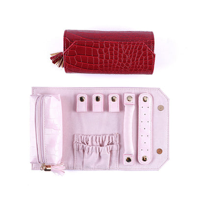 Roll Up Travel Jewelry Organizer Leather Multiple Colors