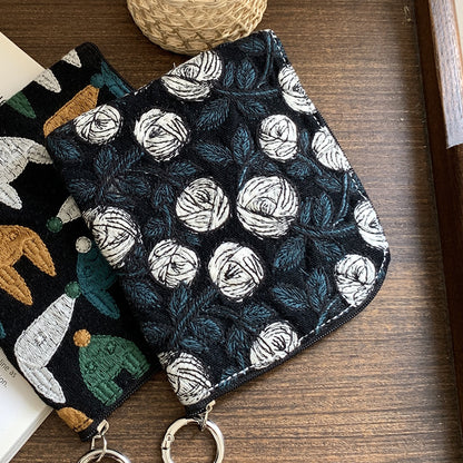 Cotton Linen Embroidered Coin Lipstick Pouch