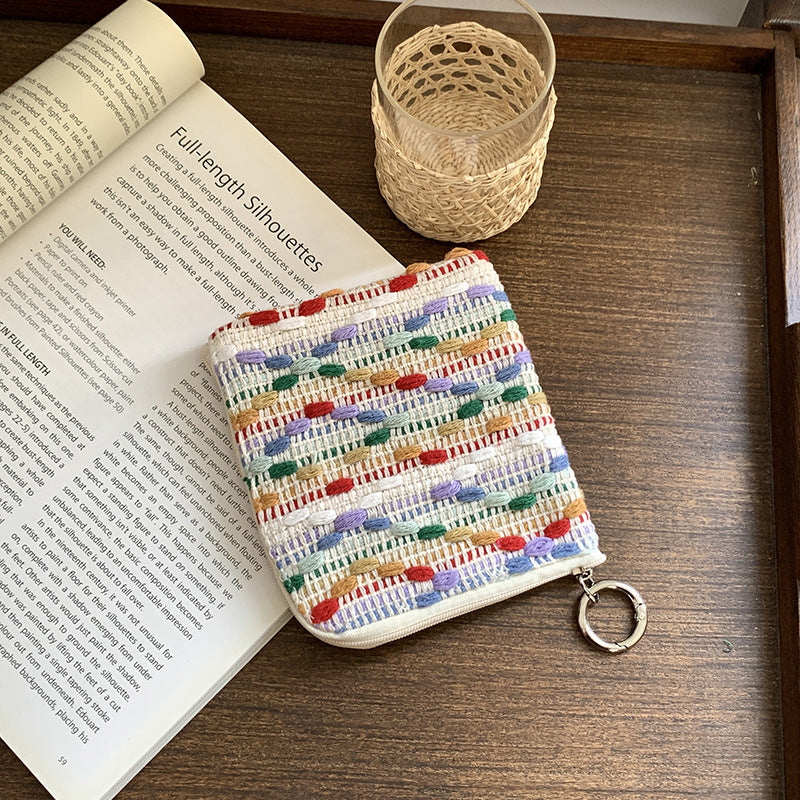 Cotton Linen Embroidered Coin Lipstick Pouch