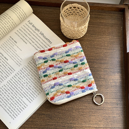 Cotton Linen Embroidered Coin Lipstick Pouch