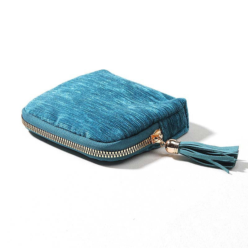 Tassel Zipper Velvet Jewelry Pouch Portable