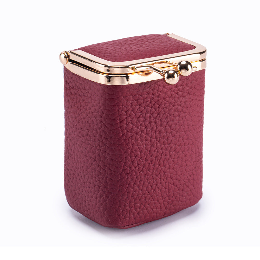 Genuine Leather Pebble Grain Frame Lipstick Coin Purse Multiple Colors