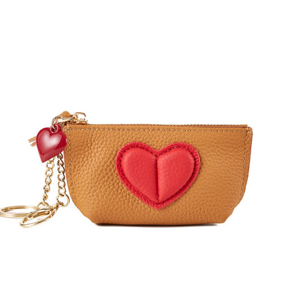 Genuine Leather Heart Keychain Coin Purse Zipper