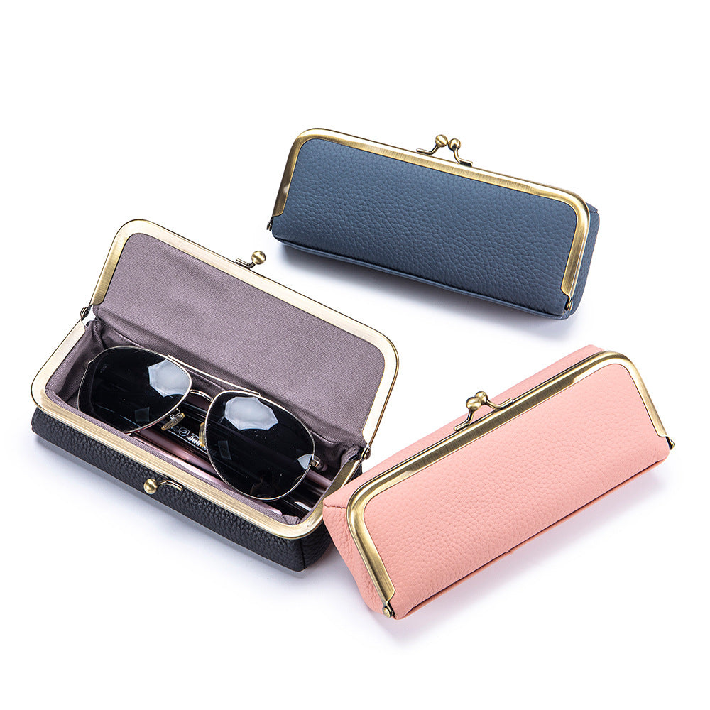 Creative Portable Genuine Leather Eyeglasses Case for Ladies