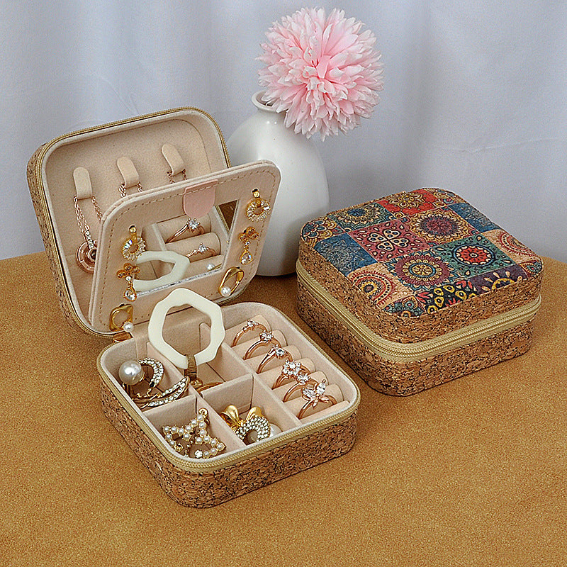 Vintage Travel Jewelry Box with Mirror Portable