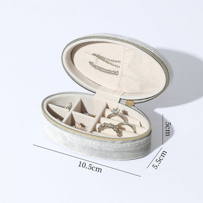 Oval Velvet Jewelry Box Portable Multiple Colors