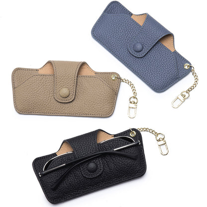 Genuine Leather Vintage Slim Portable Eyeglasses Case Unisex