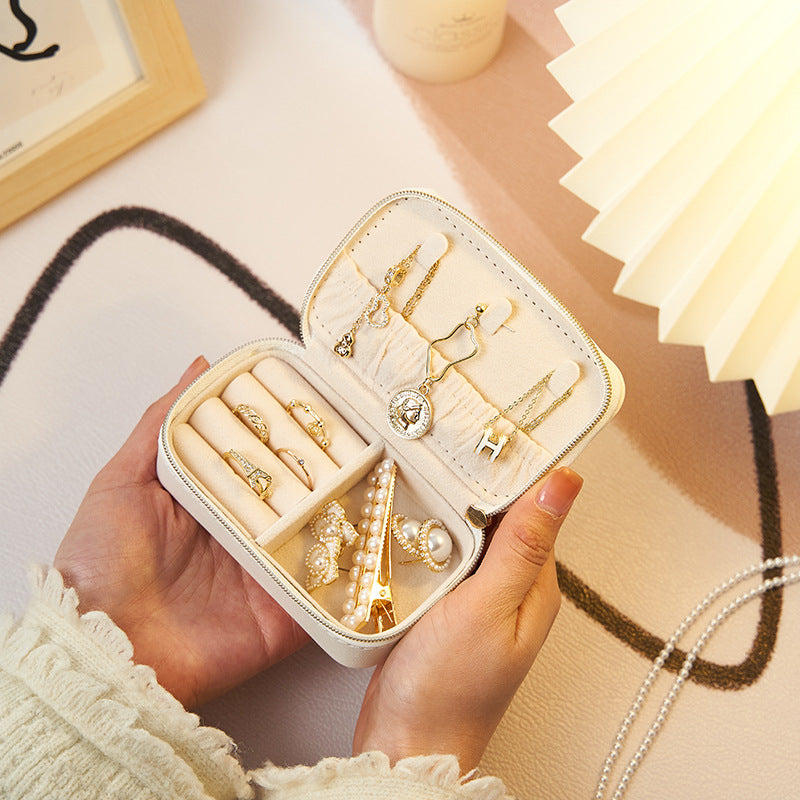 Small Portable Travel Jewelry Box White Pink