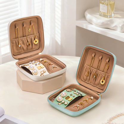 Simple Travel Jewelry Box Beige Green