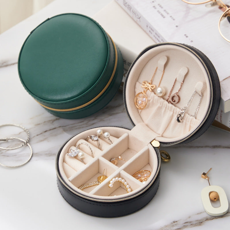 Round Portable PU Leather Jewelry Box