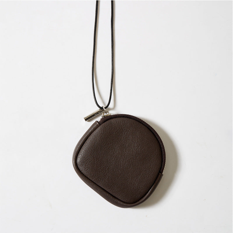 Genuine Leather Zipper Shell Pouch Multi Use Coin Purse