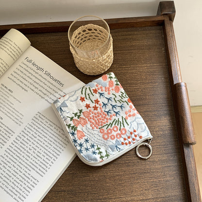 Cotton Linen Embroidered Coin Lipstick Pouch
