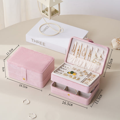 Luxury 3 Layer Velvet Jewelry Organizer Box Portable