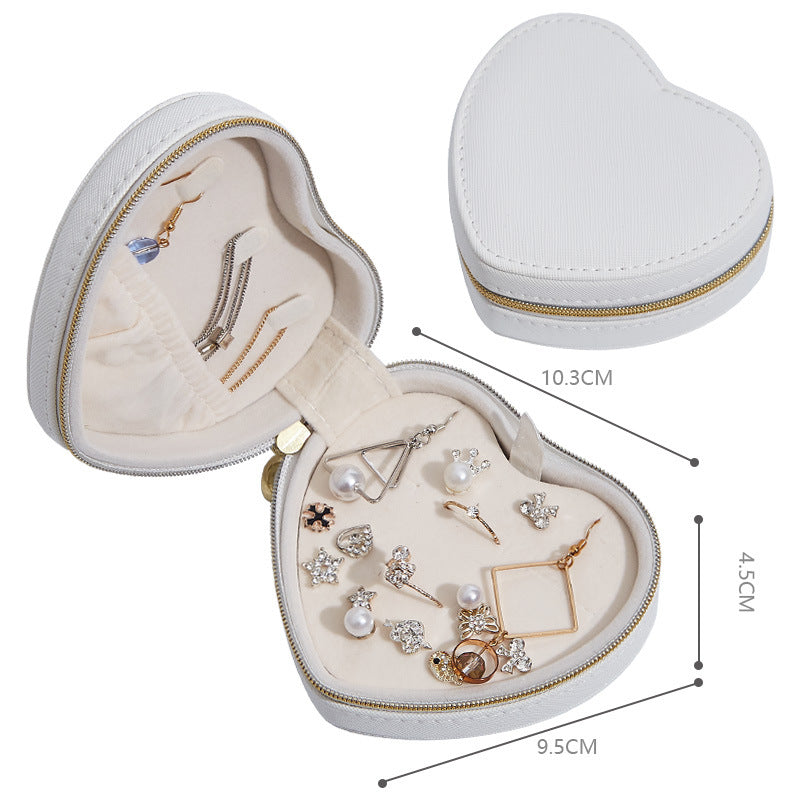 Heart Shaped Portable Travel Jewelry Box PU Leather