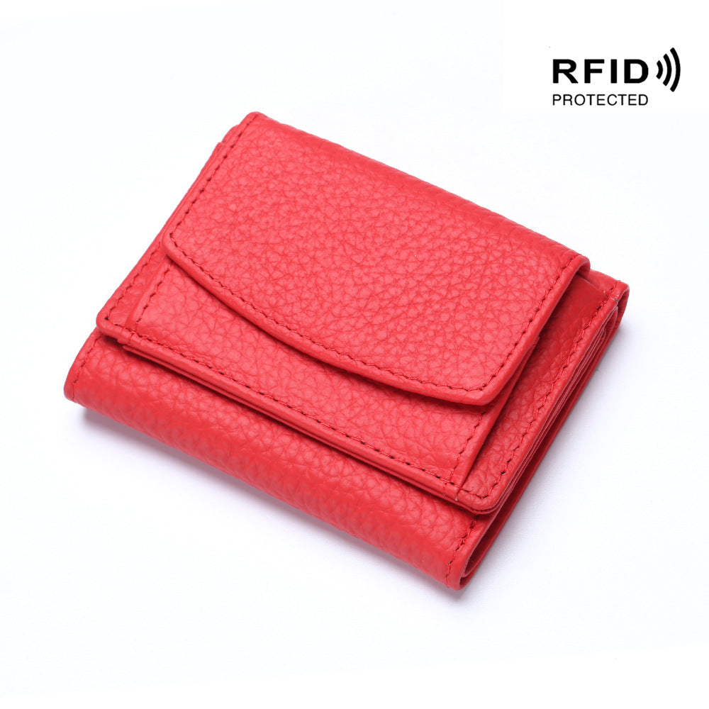 Genuine Leather RFID Mini Wallet Women Coin Purse