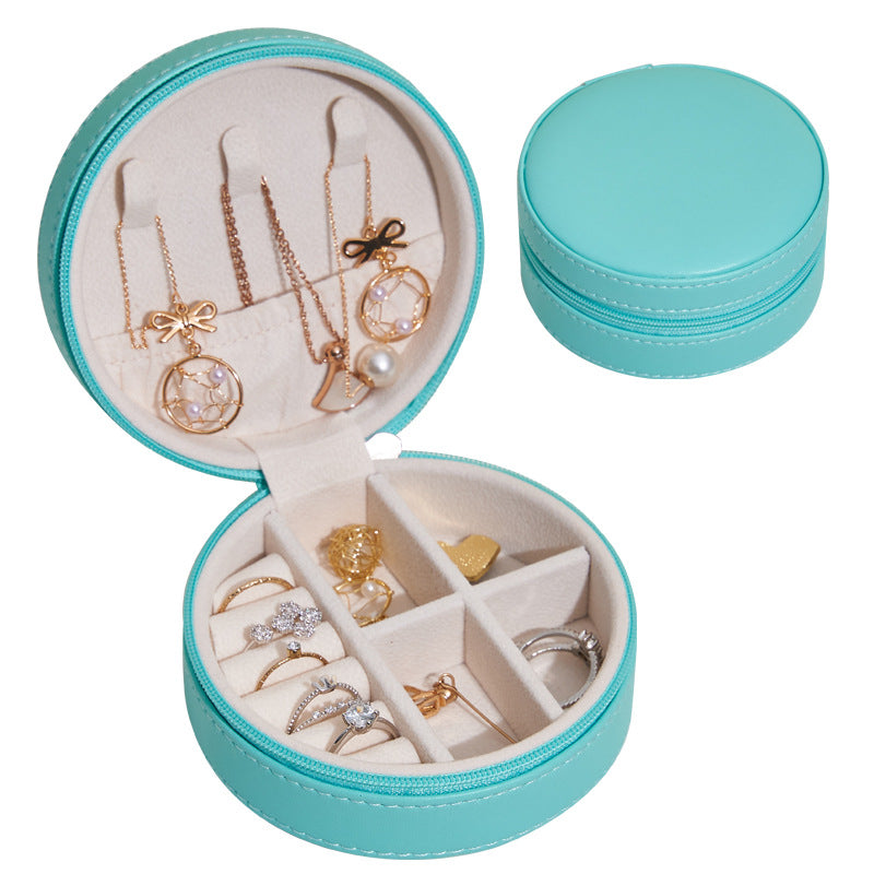 Round Portable PU Leather Jewelry Box