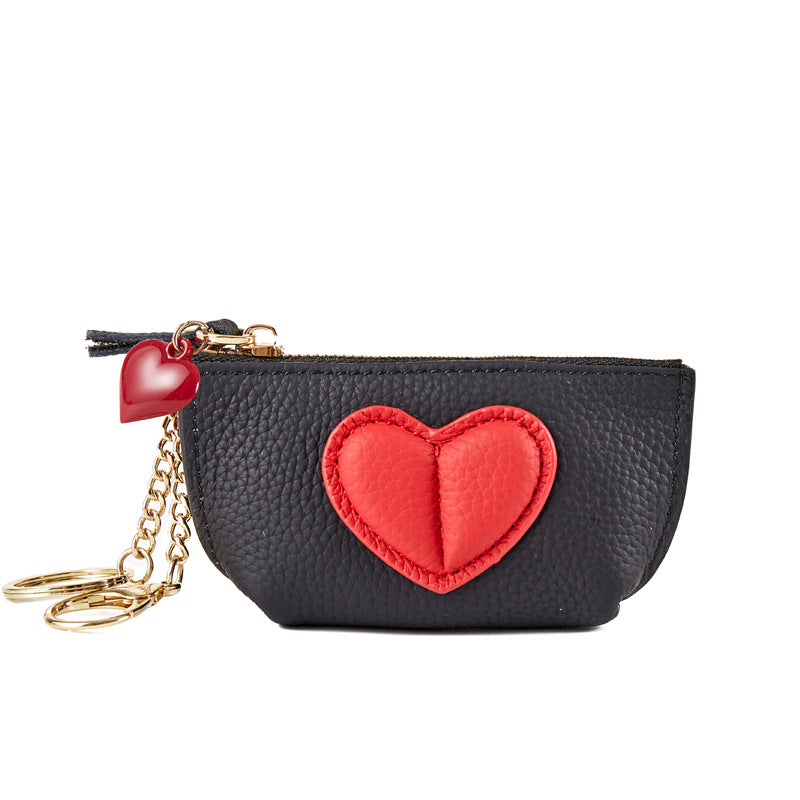 Genuine Leather Heart Keychain Coin Purse Zipper