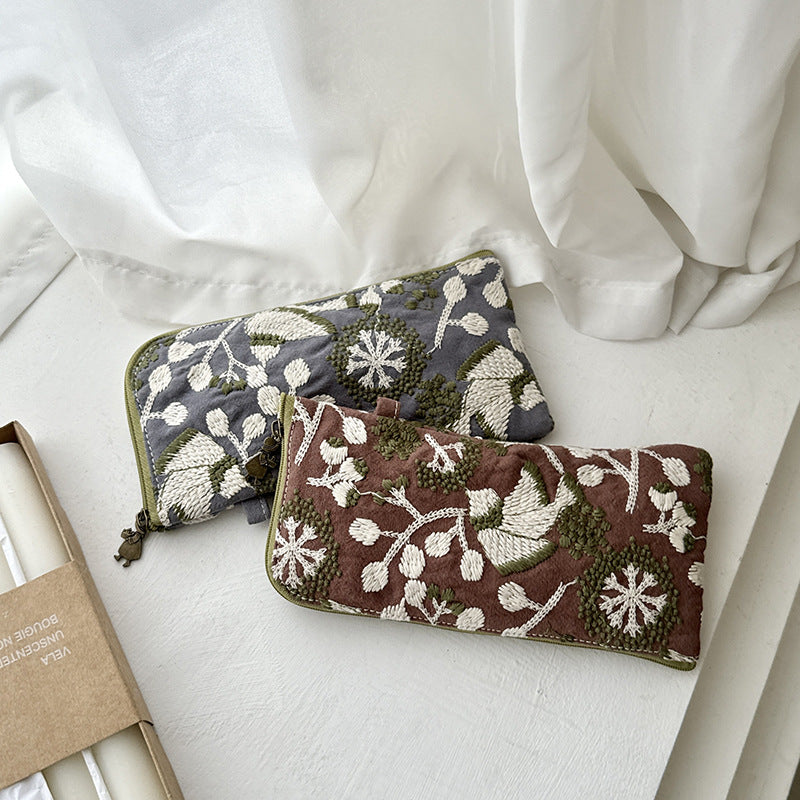 Cotton Linen Cosmetic Makeup Pouch Embroidery