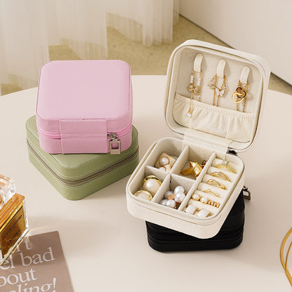 Portable Simple Leather Travel Jewelry Case
