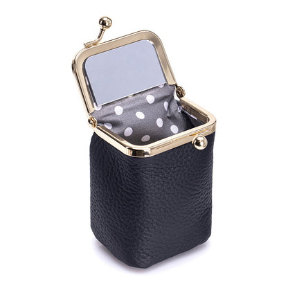 Genuine Leather Pebble Grain Frame Lipstick Coin Purse Multiple Colors