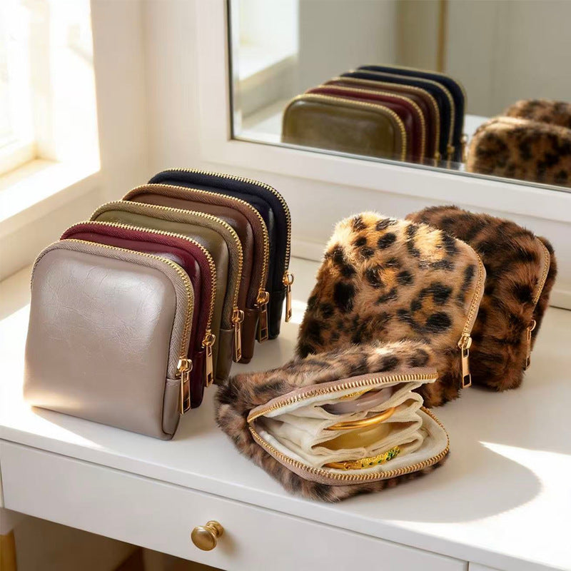 Multi Layer Leopard Print PU Jewelry Pouch