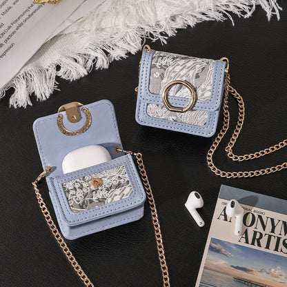 Retro Jacquard Portable Earphone Case Multi Use Blue