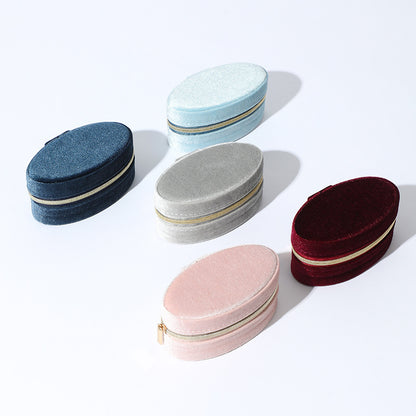 Oval Velvet Jewelry Box Portable Multiple Colors