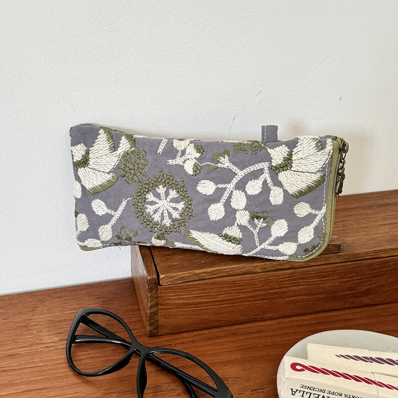 Cotton Linen Cosmetic Makeup Pouch Embroidery
